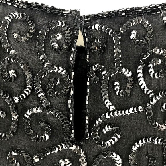 Vtg Jean For Joseph Le Bon Black Sequin Beaded Silk Blouse Sz 12 Party Cocktail - Picture 6 of 12